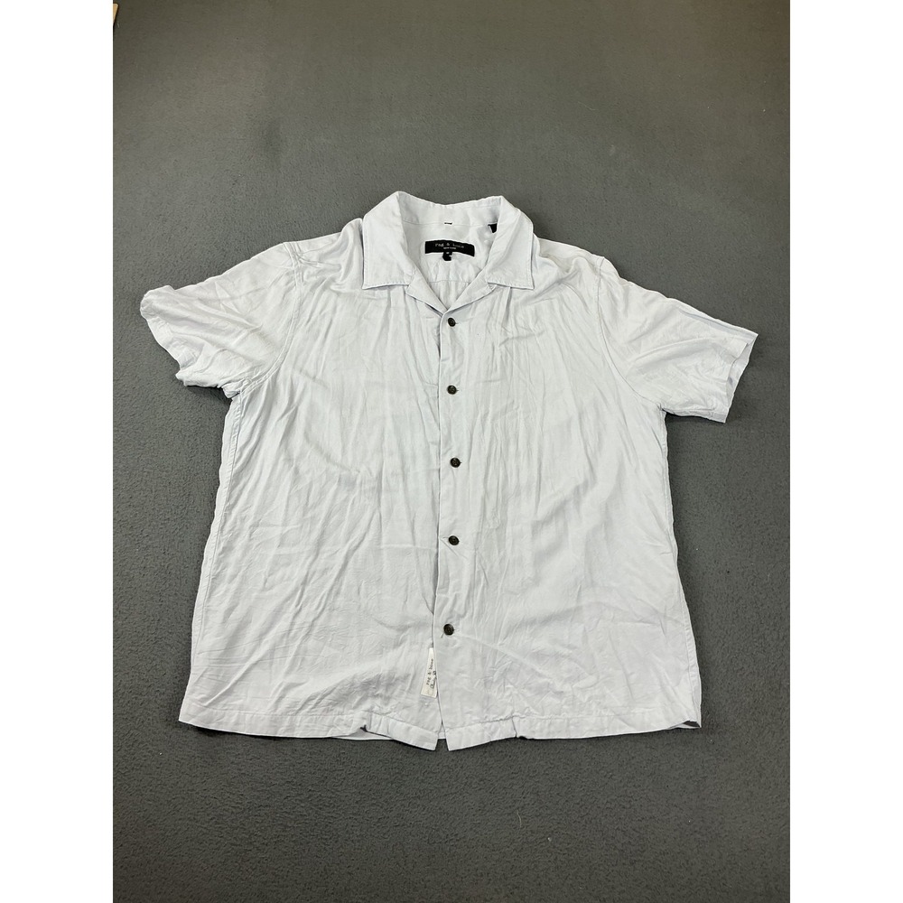 Rag & Bone Shirt Mens M Blue Rayon Short Sleeve Button Up Relaxed Collared